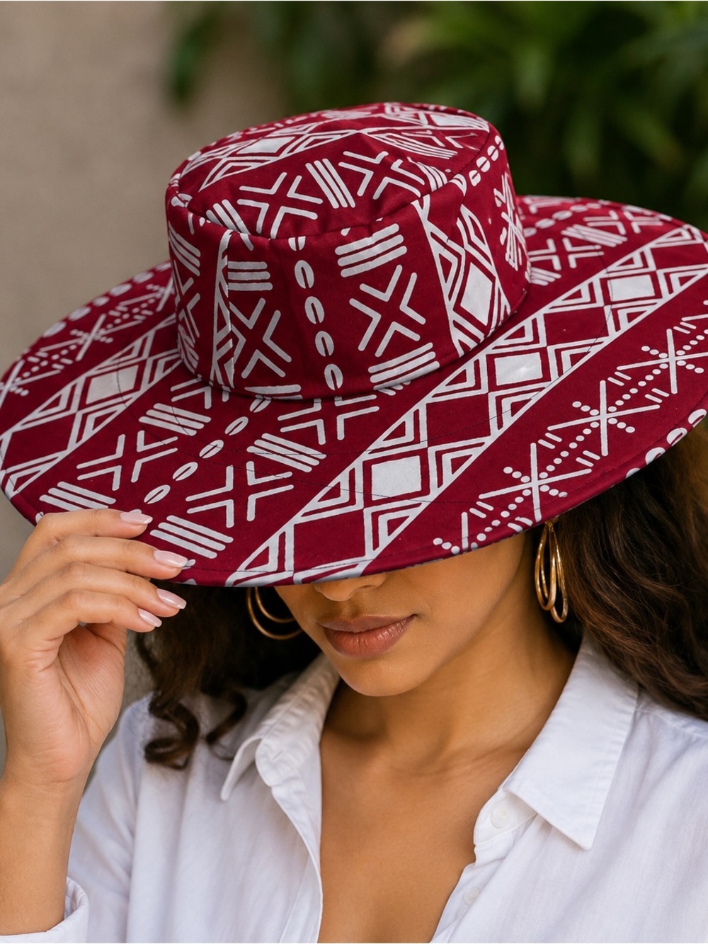 African Print Bucket Hat - Wax Style - Fedora Hat pink -white